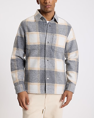 Grid Plaid Button Down Shirt Jacket