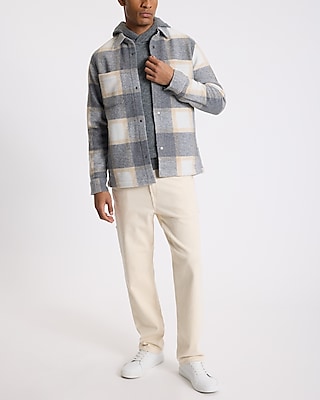 Grid Plaid Button Down Shirt Jacket