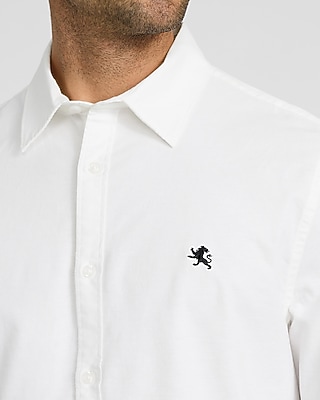 Solid Mini Lion Logo Cotton Long Sleeve Oxford Shirt