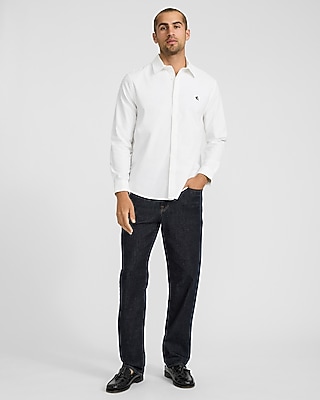 Solid Mini Lion Logo Cotton Long Sleeve Oxford Shirt