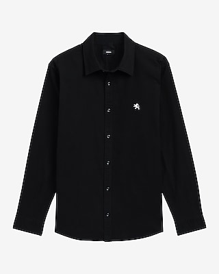 Solid Mini Lion Logo Cotton Long Sleeve Oxford Shirt