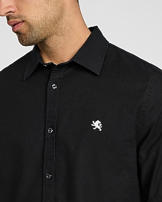 Solid Mini Lion Logo Cotton Long Sleeve Oxford Shirt