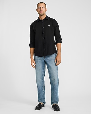 Solid Mini Lion Logo Cotton Long Sleeve Oxford Shirt