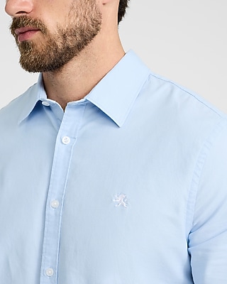 Solid Mini Lion Logo Cotton Long Sleeve Oxford Shirt