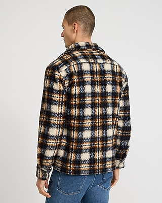 Faux Sherpa Plaid Zip Shirt Jacket