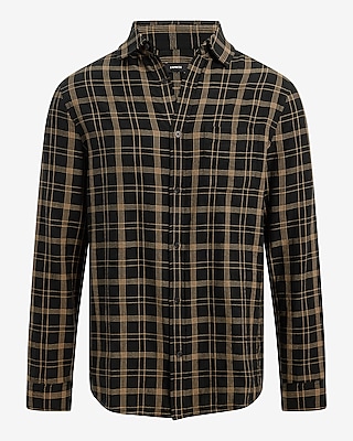 Textured Seersucker Plaid Cotton Stretch Shirt