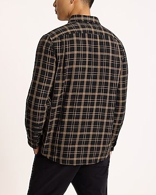 Textured Seersucker Plaid Cotton Stretch Shirt