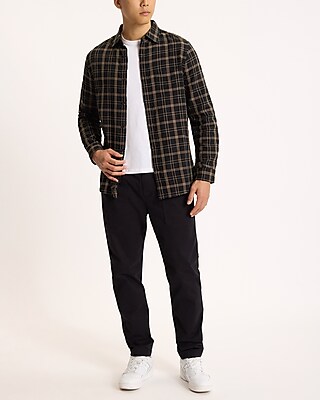 Textured Seersucker Plaid Cotton Stretch Shirt