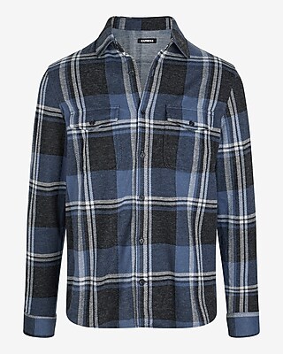Plaid Double Pocket Sweater Flannel Shirt | Express