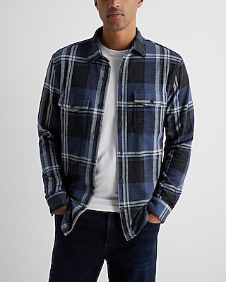 Plaid Double Pocket Sweater Flannel Shirt | Express