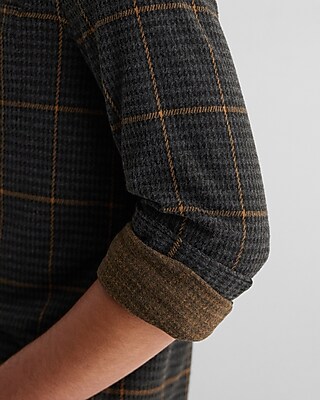 Houndstooth Plaid Sweater Flannel Shirt