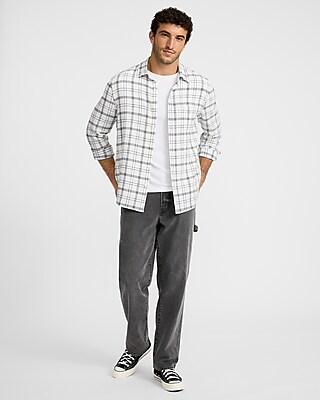 Textured Lined Plaid Shirt