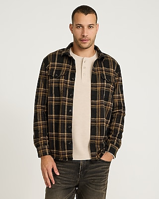 Plaid Cotton Double Pocket Flannel Shirt Jacket | Express