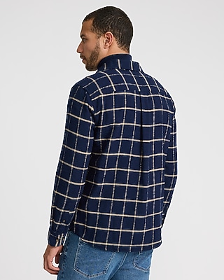 Windowpane Plaid Brushed Cotton Patch Pocket Flannel Shirt