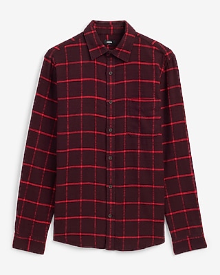 Windowpane Plaid Brushed Cotton Patch Pocket Flannel Shirt