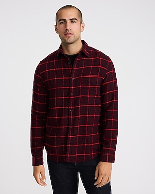 Windowpane Plaid Brushed Cotton Patch Pocket Flannel Shirt