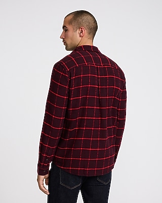 Windowpane Plaid Brushed Cotton Patch Pocket Flannel Shirt