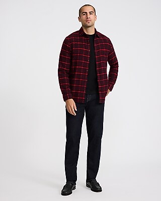 Windowpane Plaid Brushed Cotton Patch Pocket Flannel Shirt