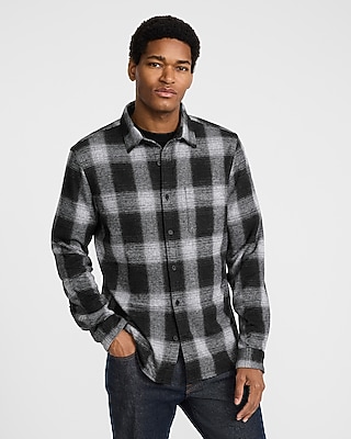 Large Plaid Patch Pocket Sweater Flannel Shirt