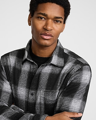 Large Plaid Patch Pocket Sweater Flannel Shirt