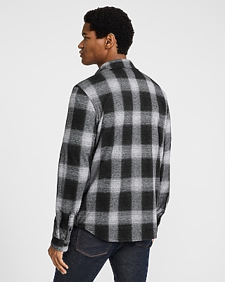 Large Plaid Patch Pocket Sweater Flannel Shirt