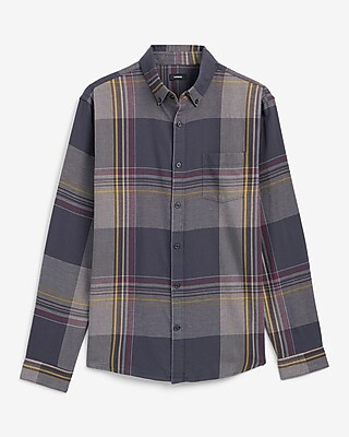 Thin Plaid Patch Pocket Stretch Flannel Shirt