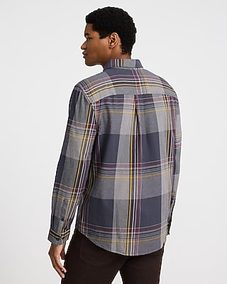 Thin Plaid Patch Pocket Stretch Flannel Shirt