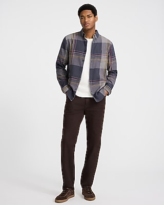 Thin Plaid Patch Pocket Stretch Flannel Shirt