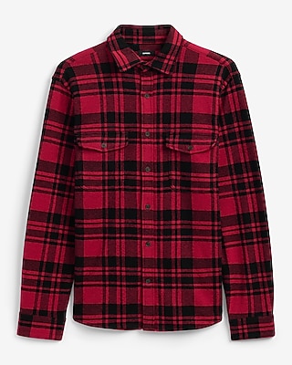 Plaid Double Button Pocket Sweater Flannel Shirt