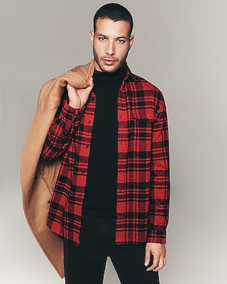 Plaid Double Button Pocket Sweater Flannel Shirt