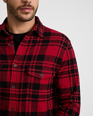 Plaid Double Button Pocket Sweater Flannel Shirt