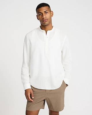 Linen-blend Quarter Button Shirt