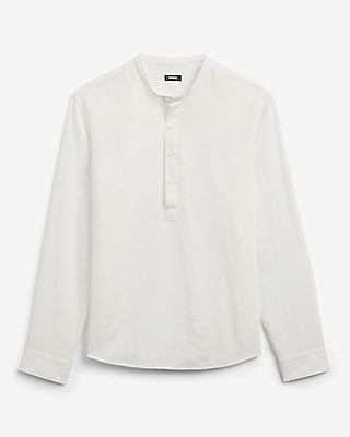 Linen-Blend Quarter Button Shirt