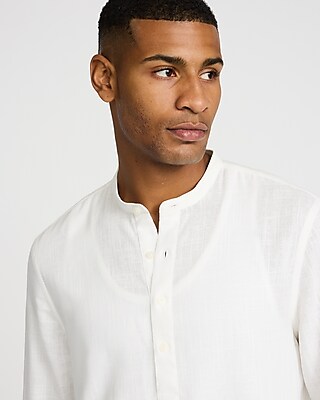 Linen-Blend Quarter Button Shirt