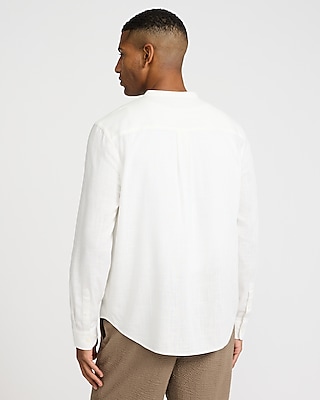 Linen-Blend Quarter Button Shirt