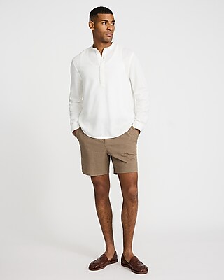 Linen-Blend Quarter Button Shirt
