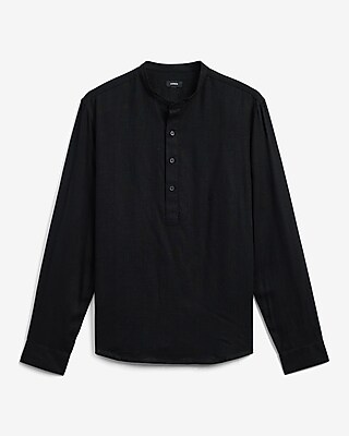Linen-Blend Quarter Button Shirt