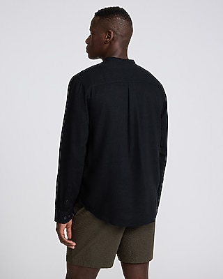 Linen-Blend Quarter Button Shirt