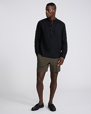 Linen-Blend Quarter Button Shirt