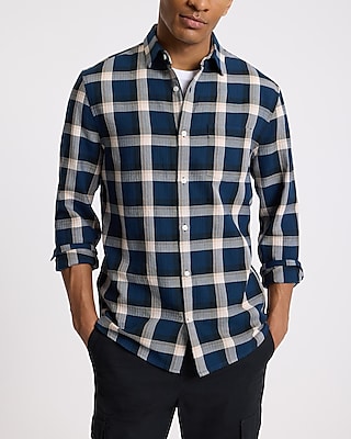 Plaid Pocket Cotton Stretch Shirt