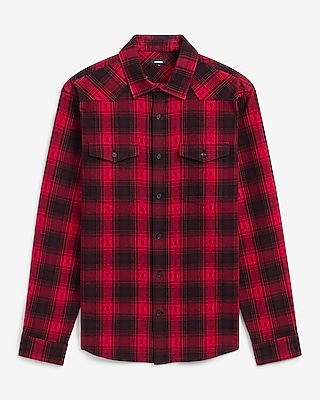 Western Plaid Cotton Double Pocket Flannel Shirt