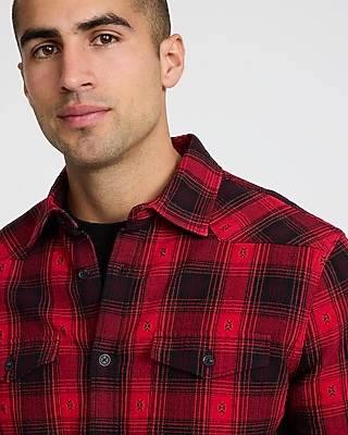 Western Plaid Cotton Double Pocket Flannel Shirt