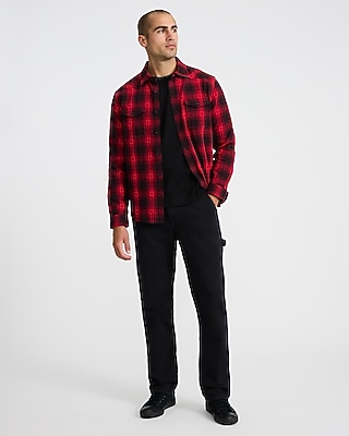 Western Plaid Cotton Double Pocket Flannel Shirt
