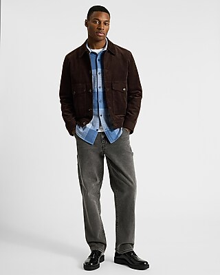 Large Plaid Double Pocket Stretch Sweater Flannel