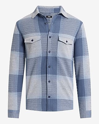 Large Plaid Double Pocket Stretch Sweater Flannel