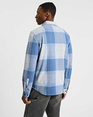 Large Plaid Double Pocket Stretch Sweater Flannel