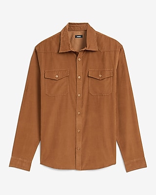 Corduroy Double Button Pocket Long Sleeve Shirt