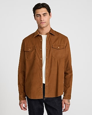Corduroy Double Button Pocket Long Sleeve Shirt