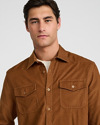 Corduroy Double Button Pocket Long Sleeve Shirt