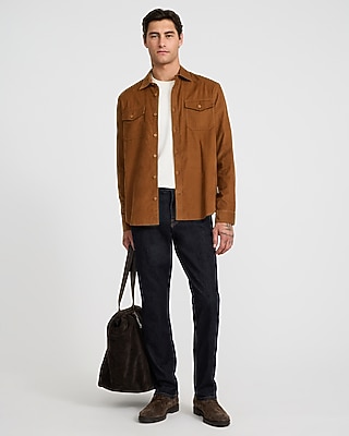 Corduroy Double Button Pocket Long Sleeve Shirt